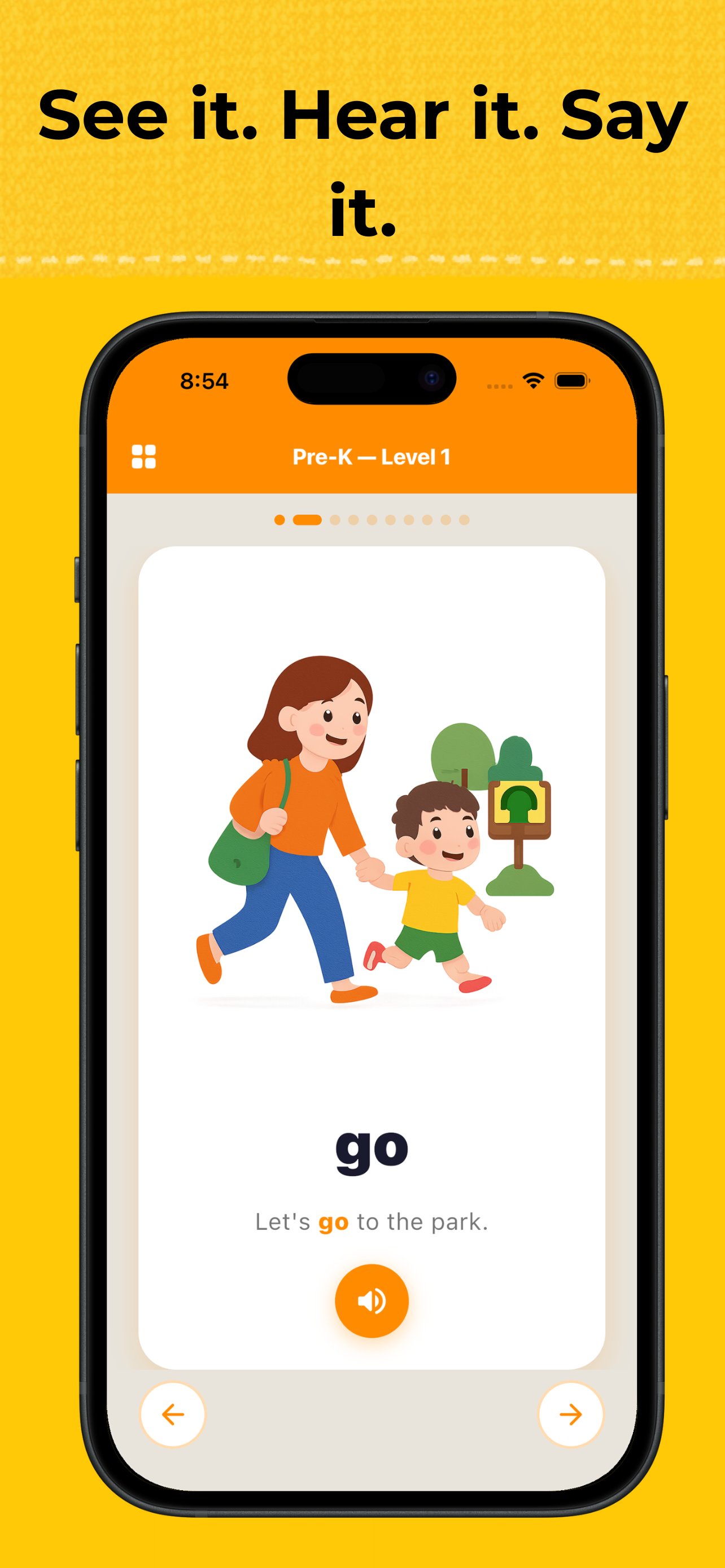 Word Wizard flash card screenshot with picture and audio